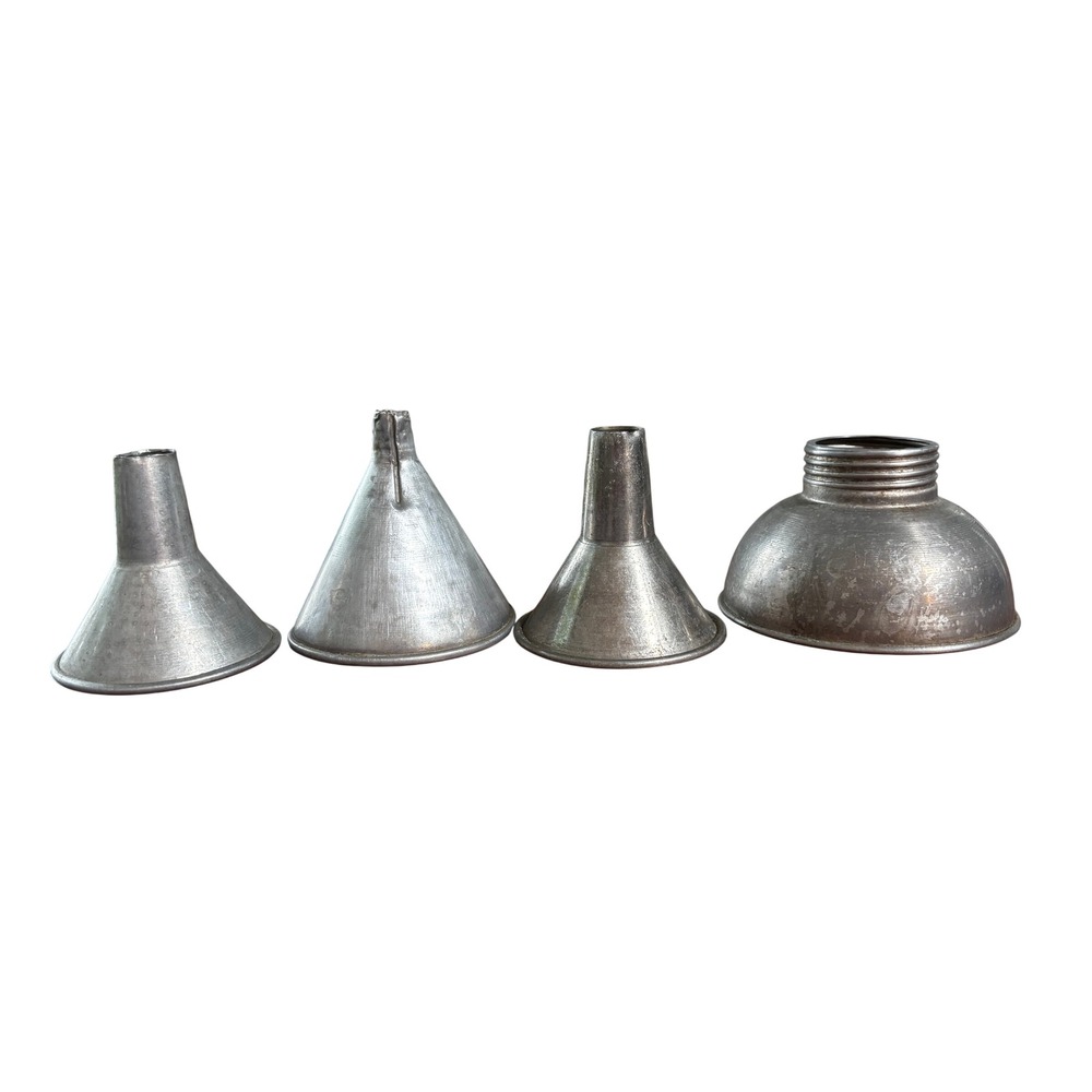 Vintage Aluminum Funnel Set Mixed Sizes Industrial Silver 4pc Kitchen Tool